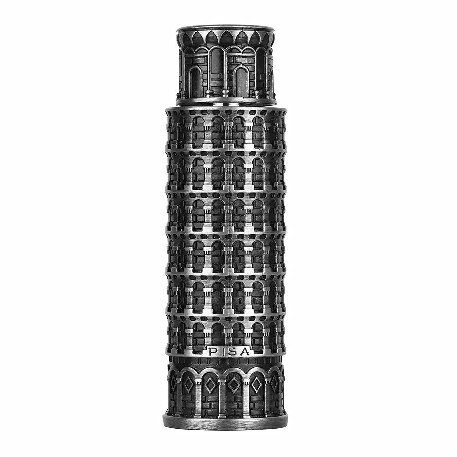 Pisa by Lattafa Pride luxury perfume bottle shaped like the Leaning Tower of Pisa, symbol of sophistication and artistry.
