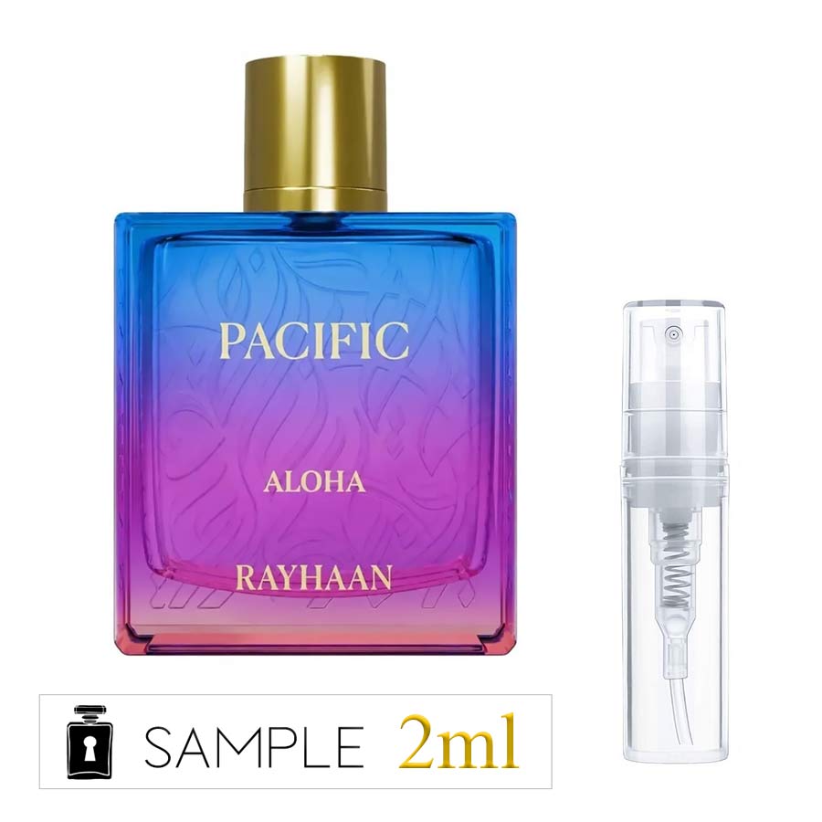 Rayhaan Pacific Aloha 2 ml perfume sample decanted from the original Rayhaan bottle.