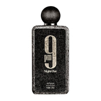 Afnan 9PM Night Out Extrait de Parfum bottle front view isolated on white background.