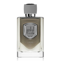 Lattafa Liam Grey perfume bottle front view packshot on a clean white background.