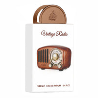 Lattafa Vintage Radio perfume box front view on a white background